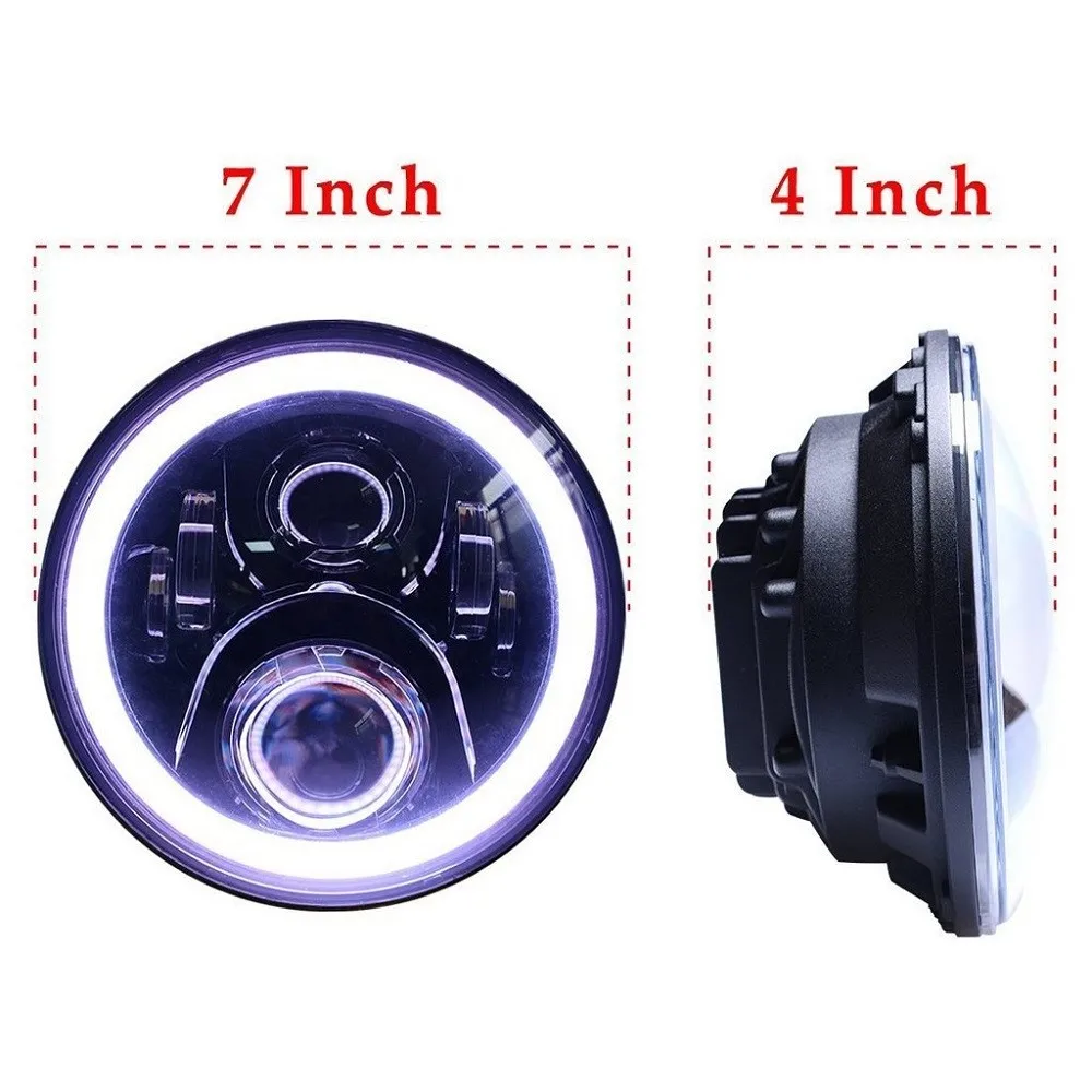 7 inch Round Motorcycle LED Headlight DRL with white Halo Angel Eyes H4 Motorcycle Headlight LED For Chopper Motorcycle