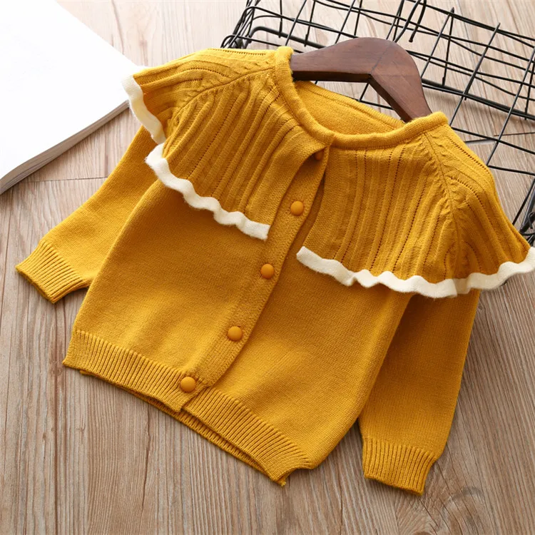 Fanfiluca Toddler Girls Cardigan Cute Baby Girl Cotton Knit Sweaters Autumn Long Sleeve Outerwear Fashion Kids Sweaters For 1-5T0005