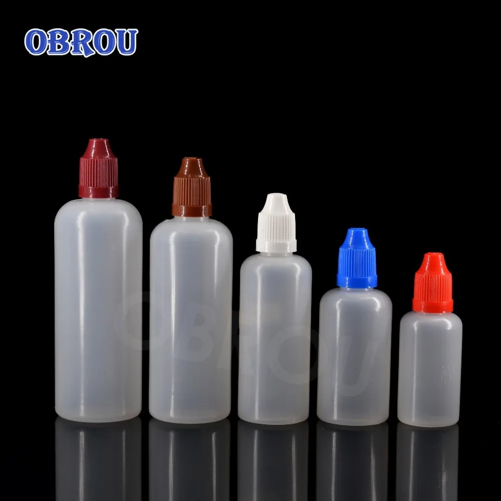 5PCS PE bottles 2.5ml 3ml 5ml 10ml 15ml 20ml 30ml 50ml 60ml 100ml 120ml squeezed PE plastic dropper bottles with childproof cap
