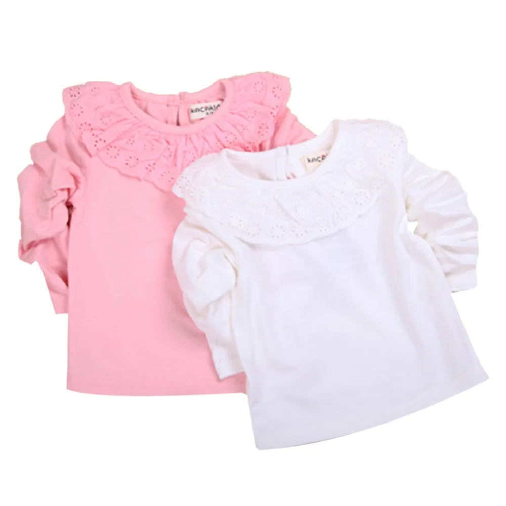 Newborn Baby Long Sleeve T shirt Ruffled Lace Cotton Neck
