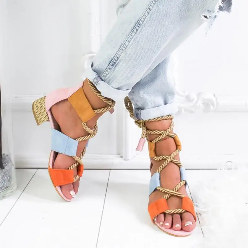 

Women Wedges Sandals Shoes Celebrity Wearing Mixed Colors Style Clear Colorful Strappy Sandals Low Heels 5cm Shoes
