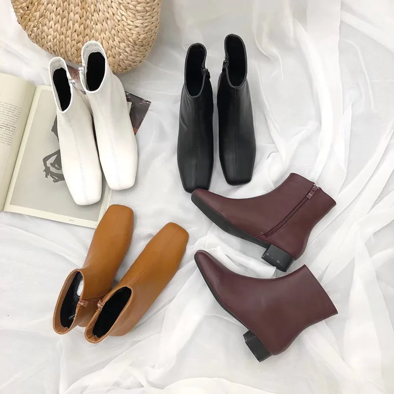 square toe flat ankle boots
