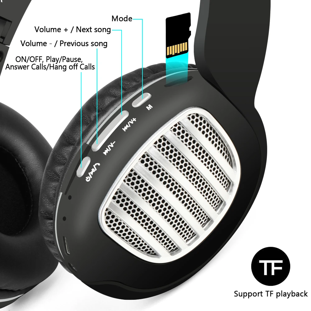 TOPROAD Bluetooth стерео гарнитура наушники складные наушники беспроводные наушники с микрофоном TF FM радио AUX громкой связи