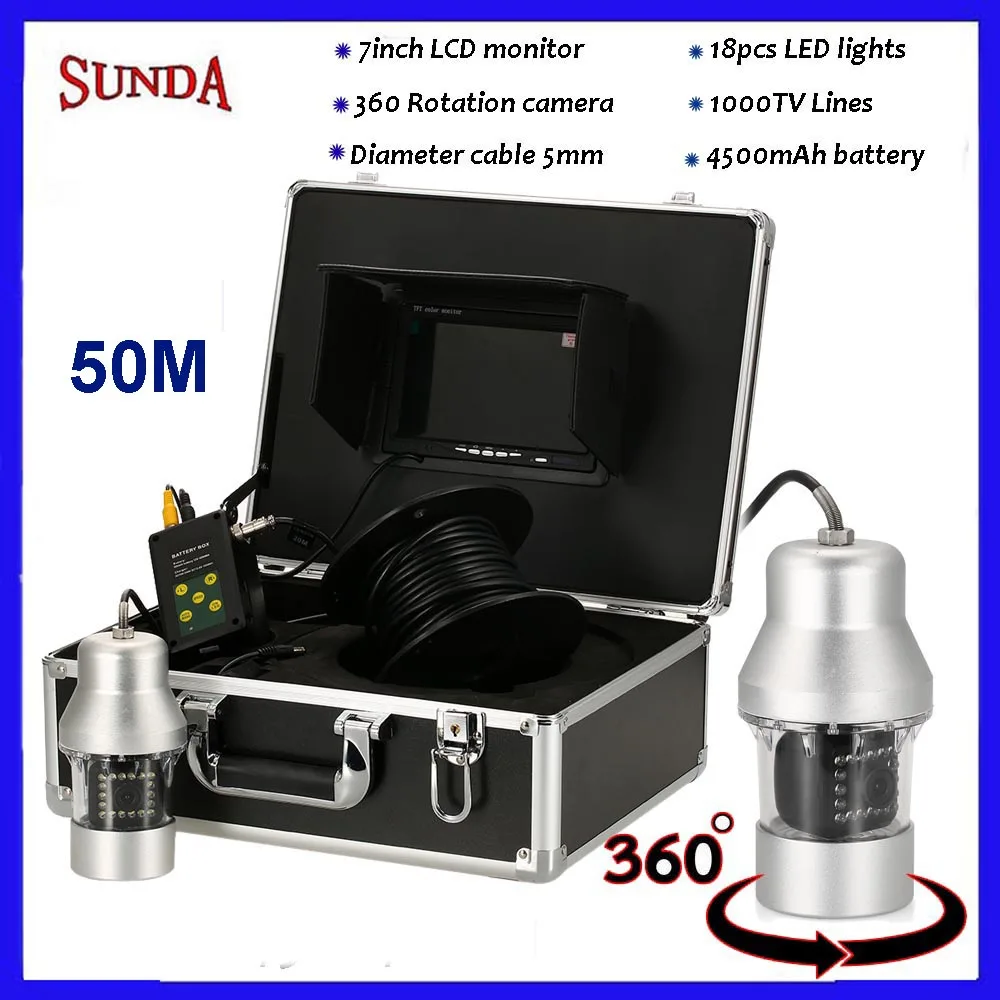 

Professional fish finder 50m cable underwater video camera with 360 degree rotating camera 18LEDs fishing camera free shipping