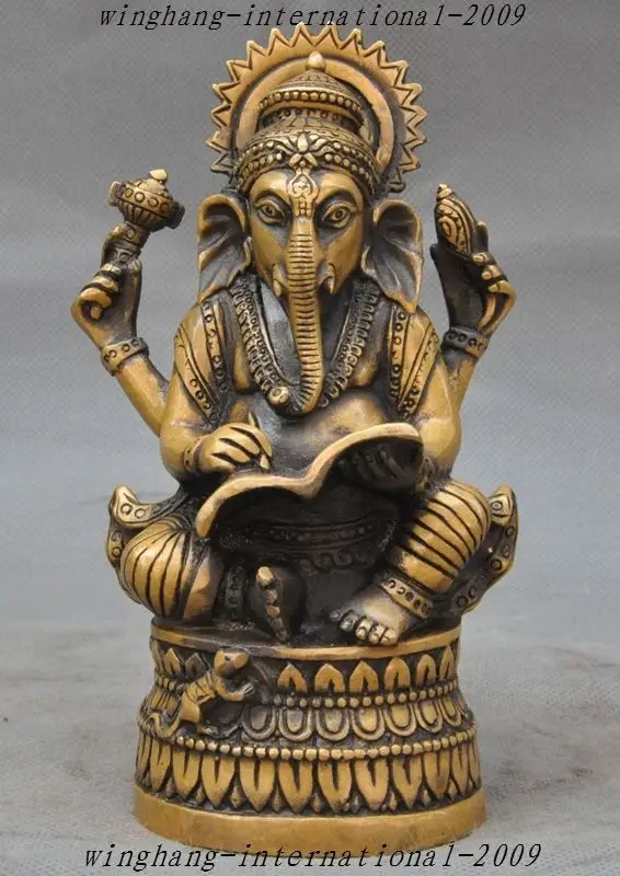 

Crafts statue Old Tibet Buddhism Bronze 4 Arms Ganesha Elephant Jambhala god Buddha Statue