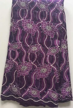 

Rhinestones Embroidered Tulle Lace Fabric For Party Dress High Quality Fashion African French Net Lace Fabric ELL3051 PURPLE