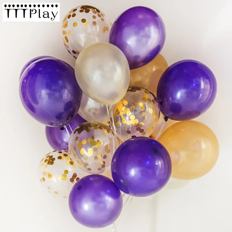 

12 inches Of Confetti Balloons 50pcs/lot Purple Gold Latex Balloons Holiday Parties Wedding Room Decorations Balloons Supplies