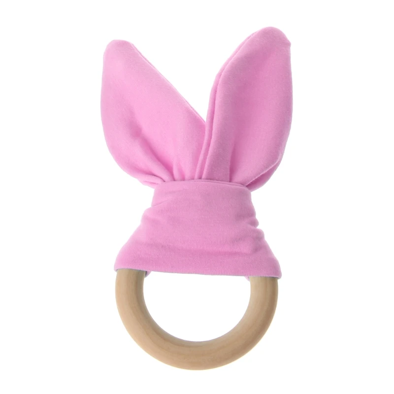 Кролик грызунок в форме уха ткань деревянный Прорезыватель кольцо с морщинка материал Душ подарок - Цвет: Розовый