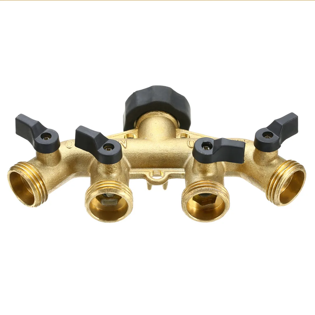 Brass Garden 4 Way Tap Connector 3/4inch Hose Connectors Quick Connectors Splitter Watering Irrigation Tool for Garden Supplies