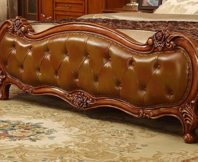 King Set Royal Bedroom Luxury Leather Headboard French Bed Furniture