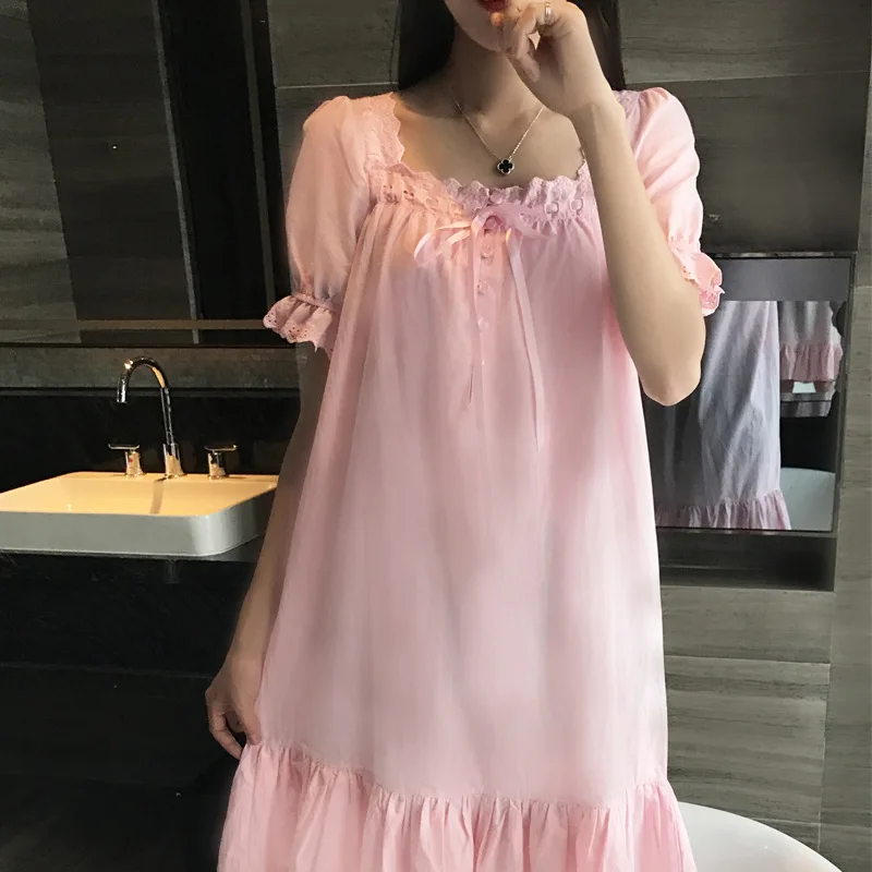 

Pregnancy Pijamas Dress Vintage Princess Nightgowns Pink Cotton Sleepwear for Pregnant Women Dress Plus Size Nightwear CE945