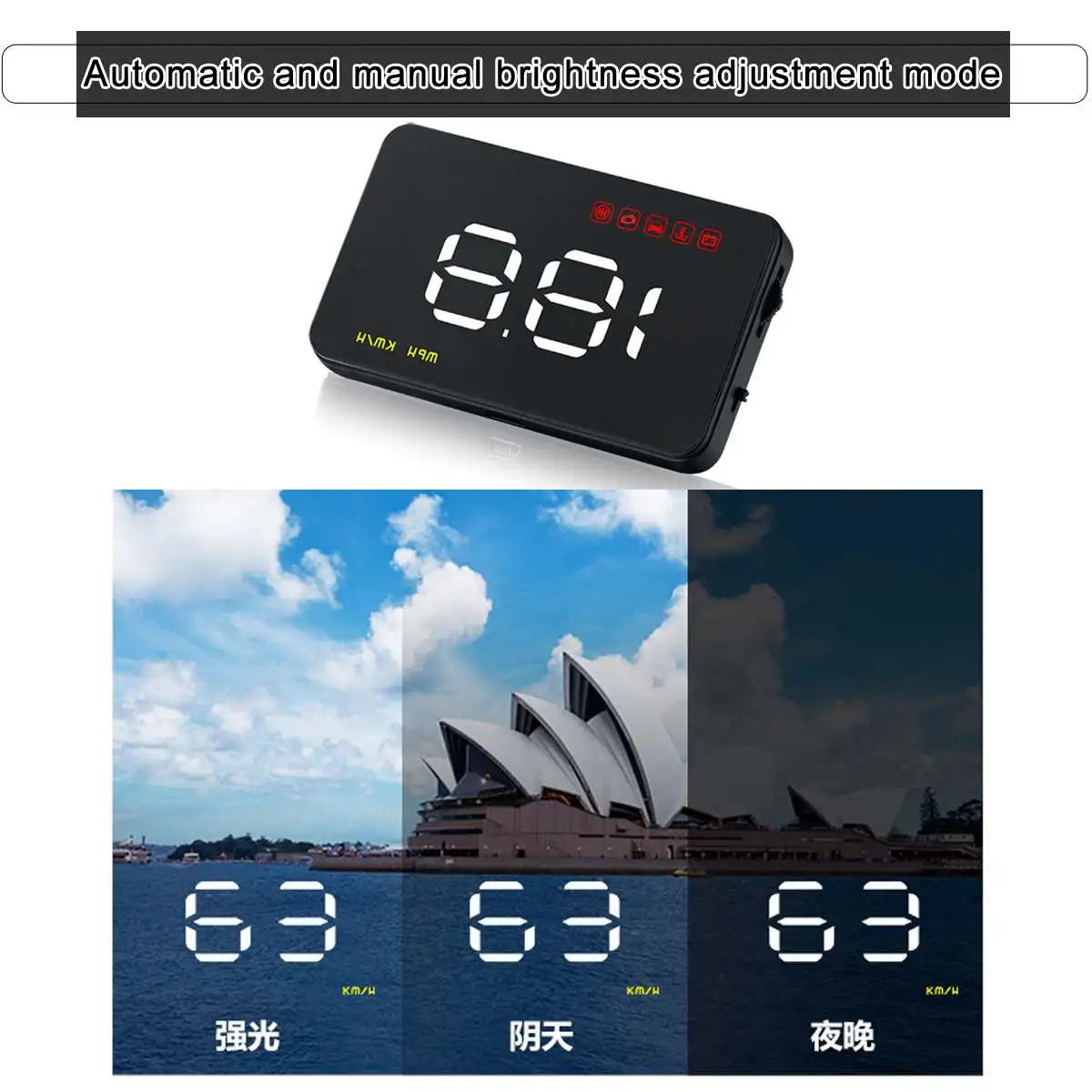 3.5 Inch Uinversal Digital Auto Car HUD Head Up Display LCD OBD2 Speedometer Overspeed Warning System A1000 Alarm Voltage