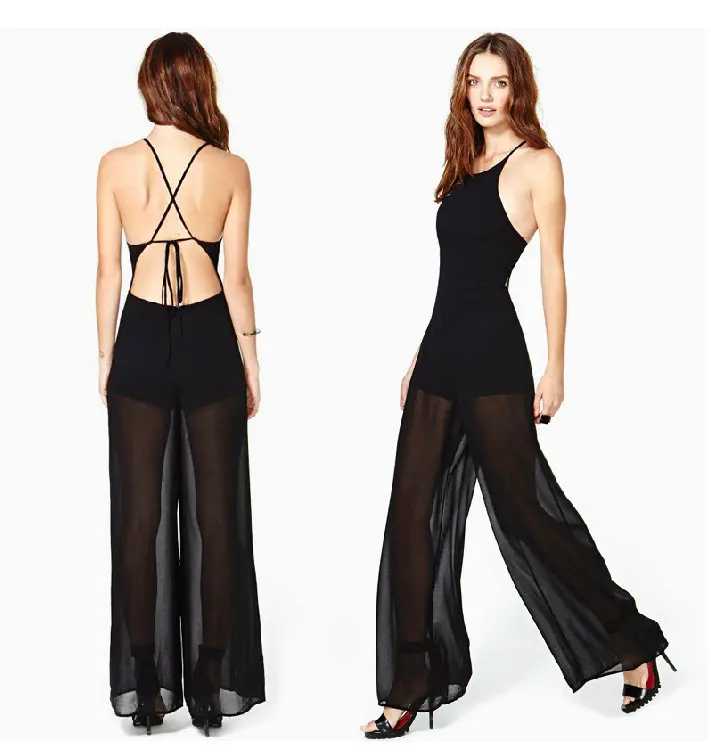 Women Jumpsuit Elegant See Through Long 