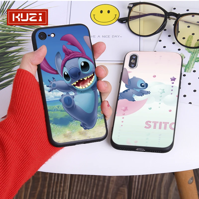 

KUZI Stitch Phone Bag Case For iphone 7 XS MAX Case Soft Back Cover For iphone 6 6S 7 8 Plus iphone X XR Half Wrapped Case