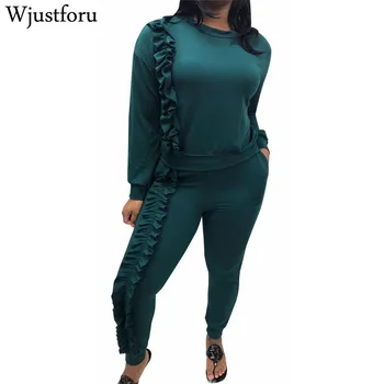 

Wjustforu Plus Size 2 Piece Set Tracksuit Women Spring Winter Ruched Ruffle Casual Tops and Pant Sweat Suits Outfits Sweatsuits