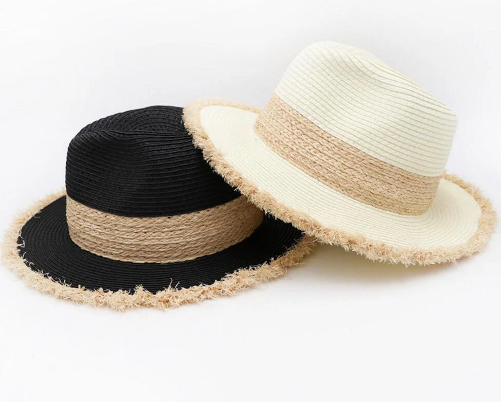 10pcs Fashion 63cm Men Big Black Panama Hat White Straw Fedora Hats
