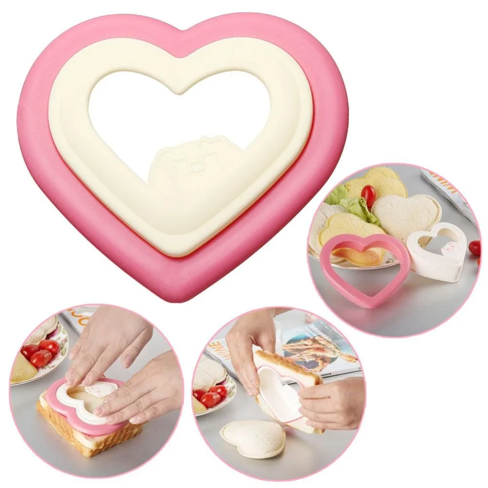 

DIY Cute Kitchen Tools Plastic Pink Heart Sandwich Mould Shaped Maker Cake Cutter Picnic Sandwich Tool