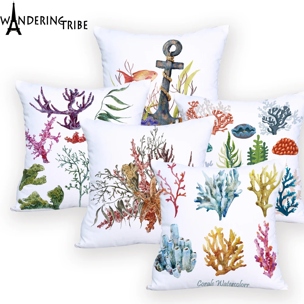 

Marine Style Decoration Pillow Cushion Cover Decorative Designer Housse Seashell Decorative Living Room Custom Printed