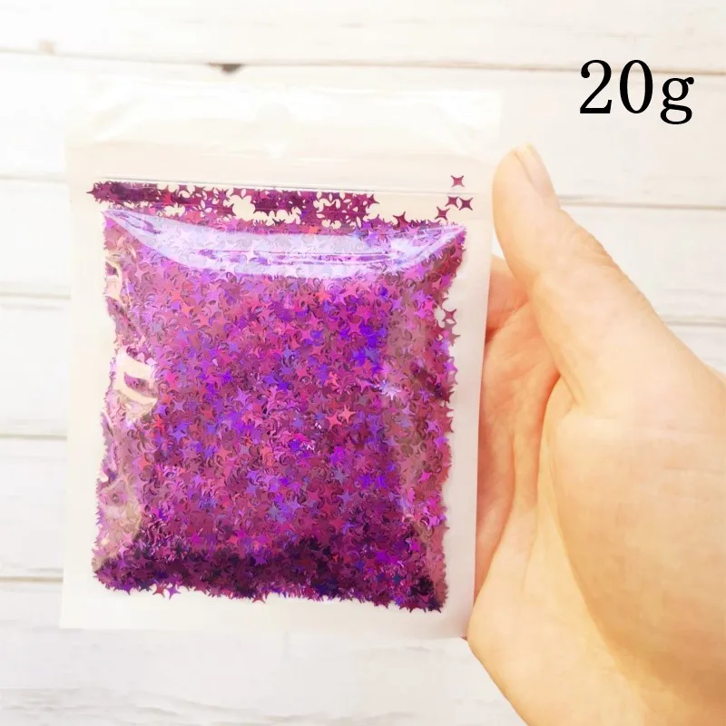 10 г/20 г звездный блеск Diy Кристалл поставки слаймов ультра-тонкие ломтики ногтей искусство советы коробка аксессуары украшения игрушки для детей - Цвет: 20g Purple