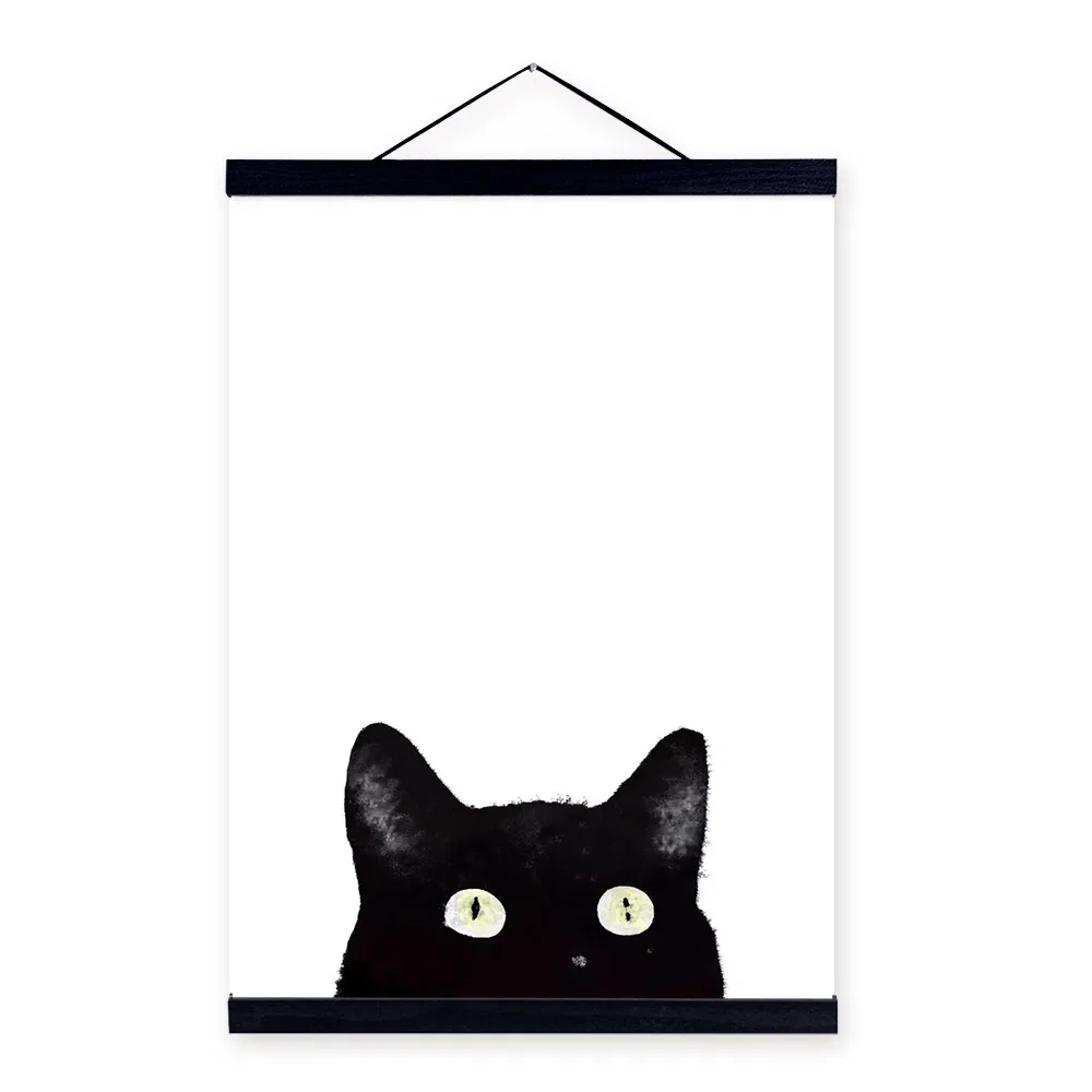 Акварельная черная голова кошки Милый Постер с животными скандинавские Дети Детская комната настенные картины с художественной печатью домашний декор холст живопись на заказ