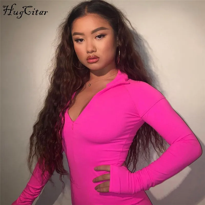 Hugcitar high neck long sleeve zipper high waist slim sexy dresses 2018 autumn winter women fashion casual christmasparty dress