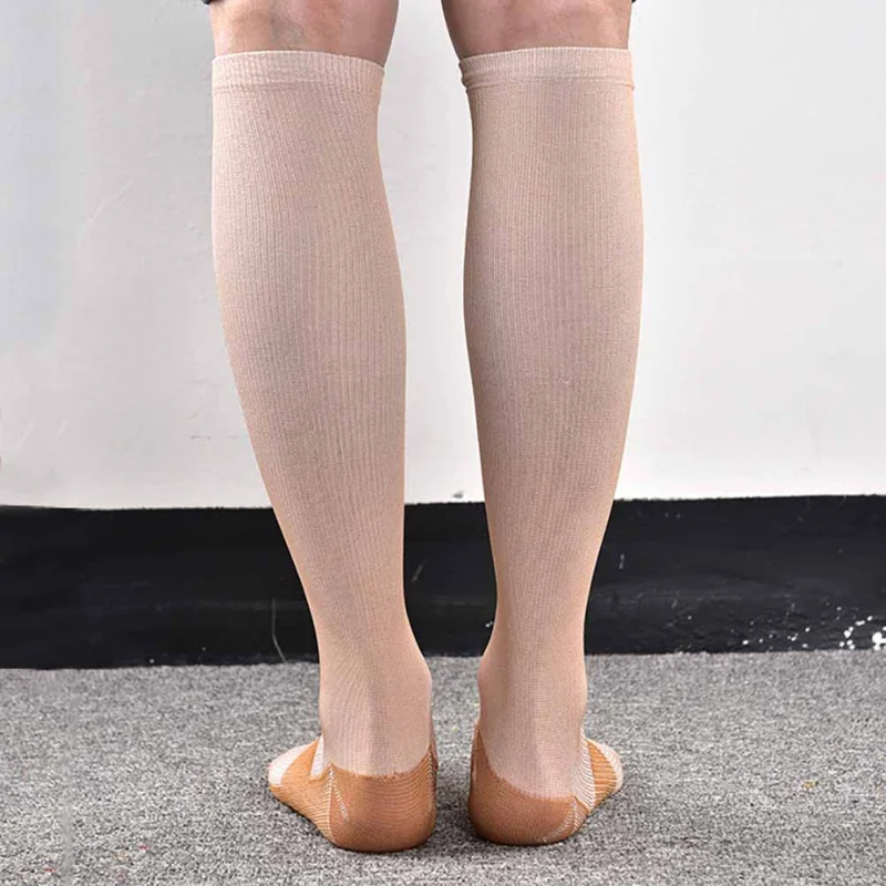 Поддержка колена высокие носки высокие эластичные ноги анти усталость мягкие боли облегчение чудо медь Анти-усталость Компрессионные носки