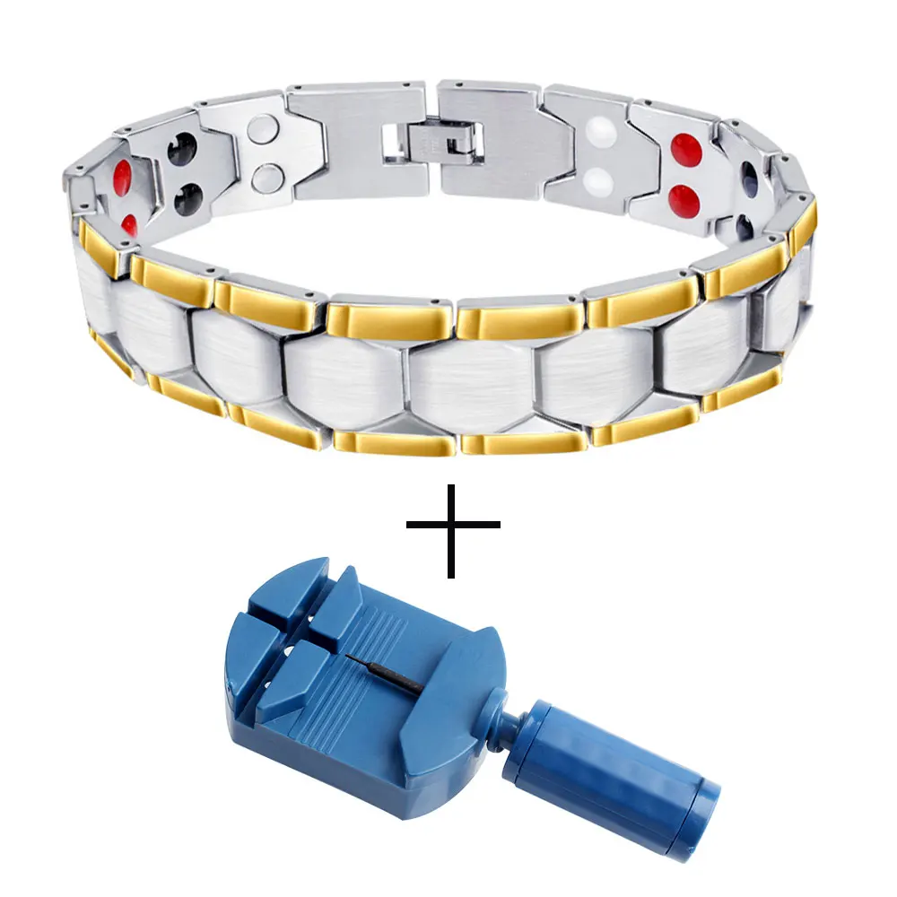 FINE4U B065 Men's Health Bracelets& Bangles 316L Stainless Steel Charm Bracelets For Men Energy Magnetic Germanium Bracelet - Окраска металла: Silver2