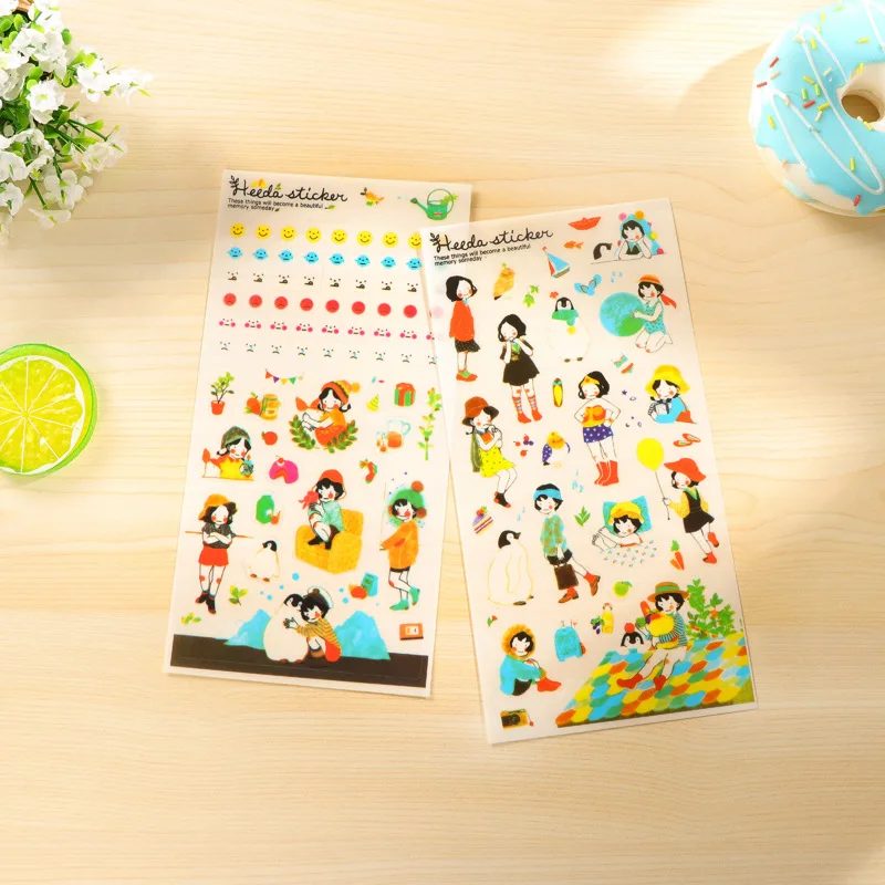 6 листов Heeda ПВХ стикер для девочек Корейский стиль милый Kawaii планировщик стикер s для блокнота дневник Deoration
