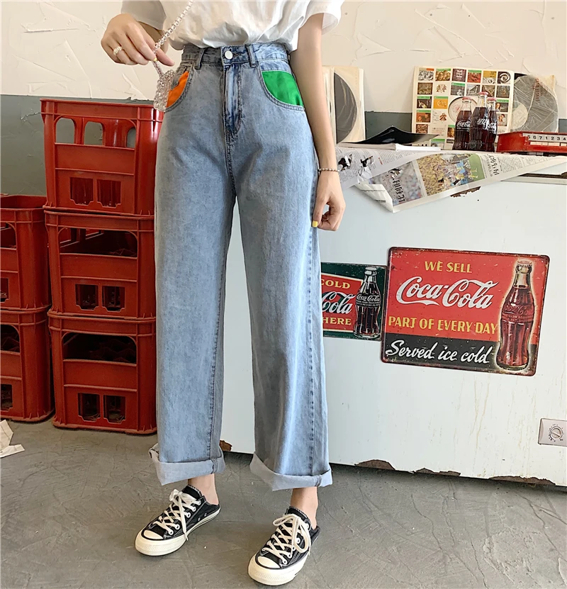 Alien Kitty в Корейском стиле 2019 новые модные летние джинсы с высокой талией женские прямые свободные повседневные широкий свет плюс синие