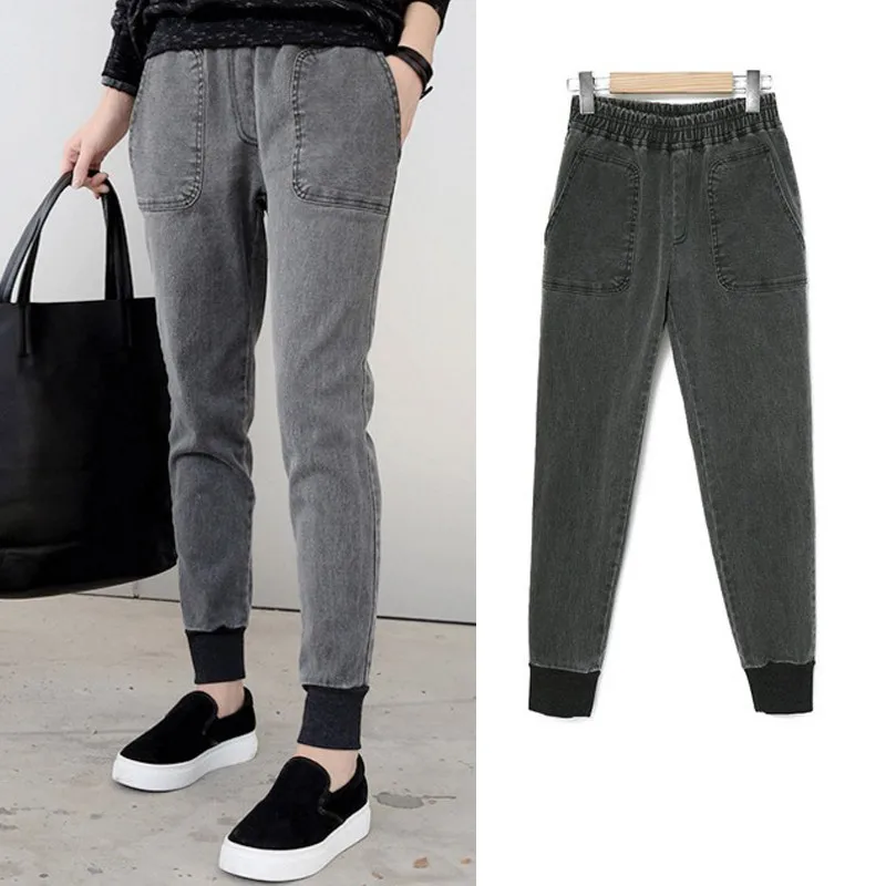 Plus Size 5XL Jeans Woman Autumn Winter Denim Harem Pants Casual Trousers Elastic Waist Women Jeans Big Pocket Jeans Femme C2513 Plus Size 5XL Jeans Woman Autumn Winter Denim Harem Pants Casual Trousers Elastic Waist Women Jeans Big Pocket Jeans Femme C2513