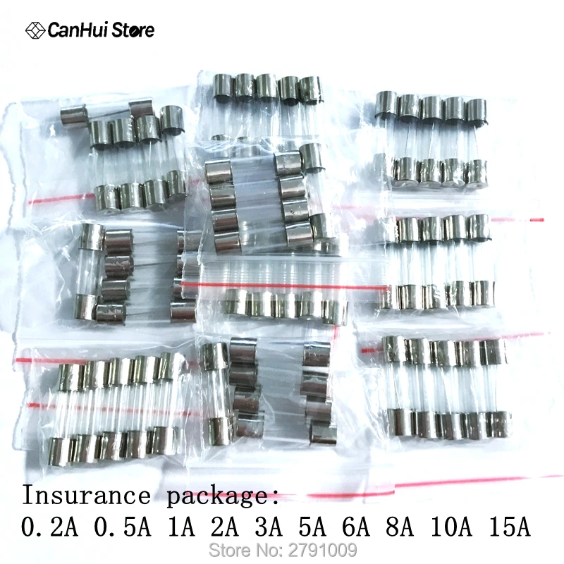 50PCS/LOT 10 Kinds 5x20mm Fast Glass Fuse Kit 0.2A 0.5A 1A 2A 3A 5A 6A 8A 10A 15A /250V