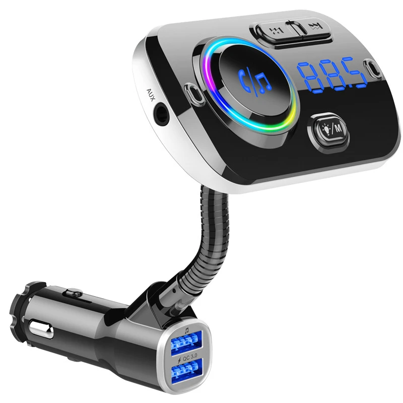 

Bluetooth 5.0 car kit hands-free calling FM transmitter AUX audio car player A2DP wireless MP3 universal fast charging QC3.0