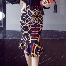 Женская юбка-карандаш весна Bodycon Повседневное Высокая талия Модный принт рыбий хвост русалки юбка элегантные модные женские юбки плюс Размеры