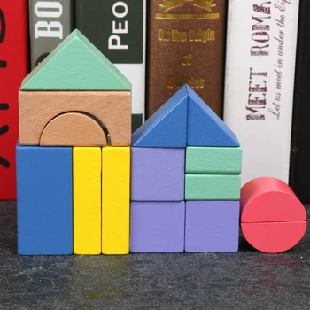 

2019 new Baby Toy Wooden Block 15pcs Wooden chopping Block with Card Colorful intelligence Educational Toy for Children Gift