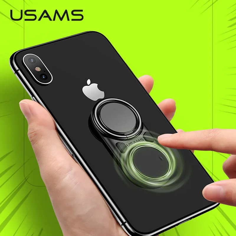 USAMS Finger Ring Holder Decompression Multifunction Fun Phone Holder Metal 360 Rotating Stand for iPhone Samsung S10 Xiaomi MI9