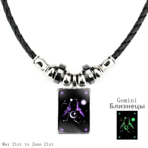 Новинка 12 светящееся черное кожаное ожерелье с созвездием, цепочка с подвеской в виде зодиака, ожерелье s для женщин и мужчин, винтажное панк мужское ювелирное изделие - Окраска металла: Gemini