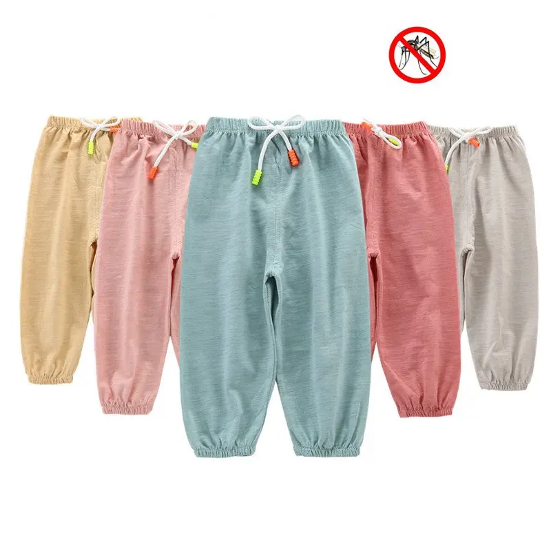 12M-5T Baby Summer Candy Color Anti-Mosquito Pants Boy Girl Soft Bamboo Cotton Tie Bloomers Loose Pants Kids Spring Harem Pants