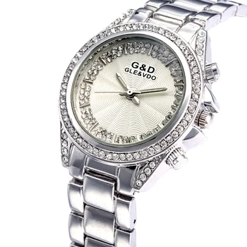 

XG69 G&D GLE&VDO Luxury Womens Watches Silver Womem's Bracelet Watches Rhinestone Ladies Dress Watch relogio feminino Rhinestone