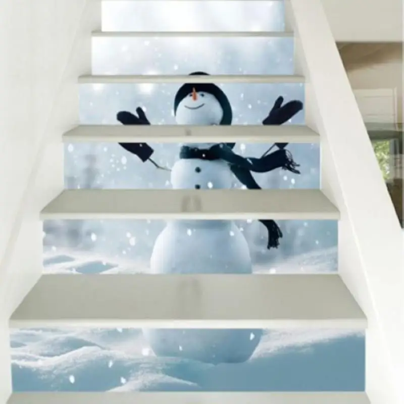 DIY 3D 6Pcs/set PVC Christmas Snowman Self-adhesive Stair Stickers Xmas Home Decor