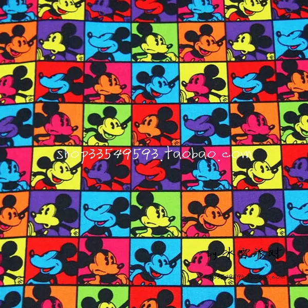

50*140cm Cartoon color lattice Mickey Mouse Sewing Silk cotton fabric Child DIY Handmade Material Sewing Fabric Patchwork
