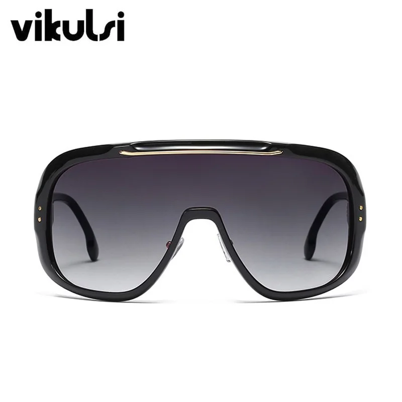 Новые модные негабаритные солнцезащитные очки с козырьком, женские ретро ветрозащитные очки, мужские очки с плоским верхом, солнцезащитные очки с градиентом UV400 - Цвет линз: E64 black doublegrey