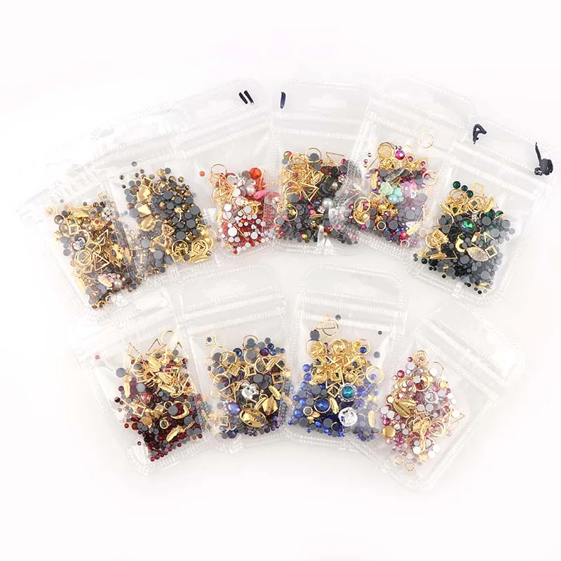 

1 Bag Random Mix Design Alloy Metal Rivets Metal Hollow Studs Flatback Rhinestone Charm For DIY 3D Nail Art Manicure Decor