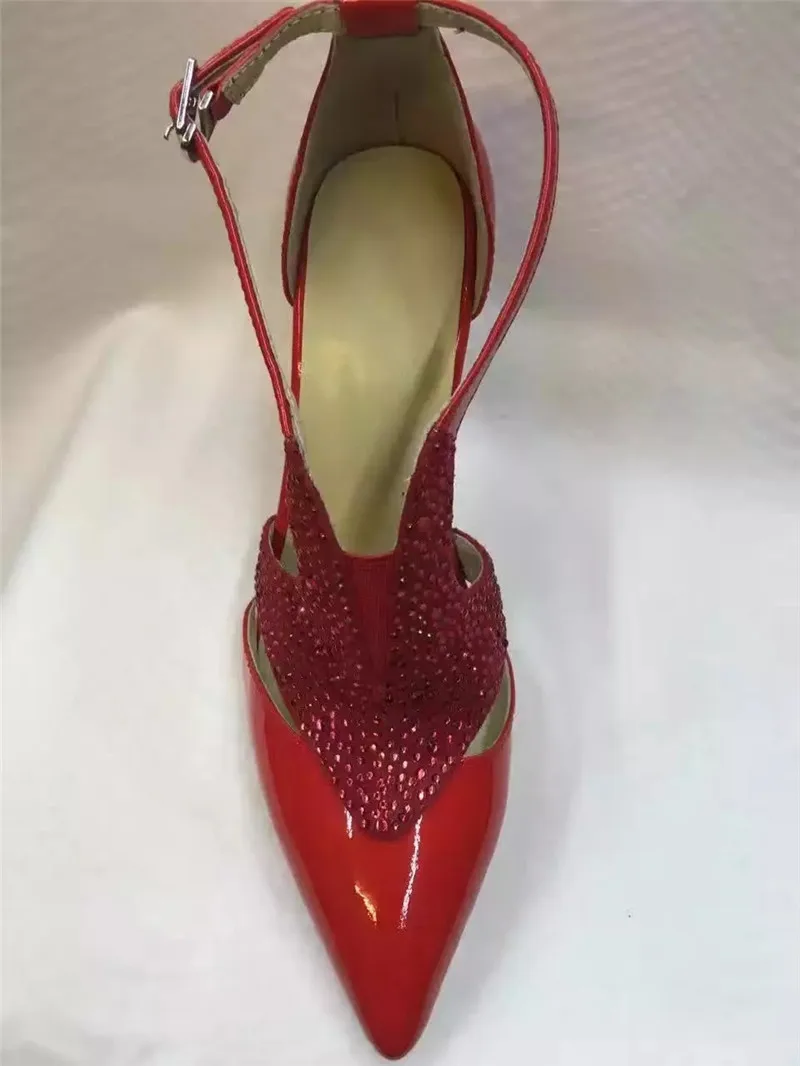 Pompes Soirée red Cloutés En Talons Sexy Cuir Hauts Cristal Femme Bling Mince Rouge Chaussures De Black Femmes Strass Boucle Verni qBXfBC