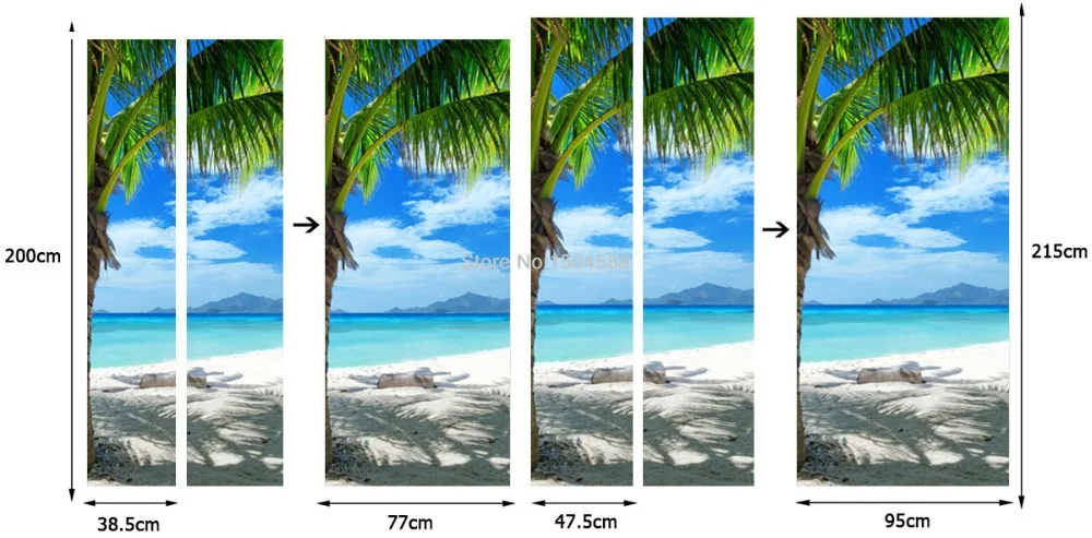 Современный 3D Пляжный Пейзаж, наклейка на дверь, для столовой, ванной комнаты, ПВХ, водонепроницаемый, самоклеющиеся, Настенные обои для стен, 3 D, наклейка s