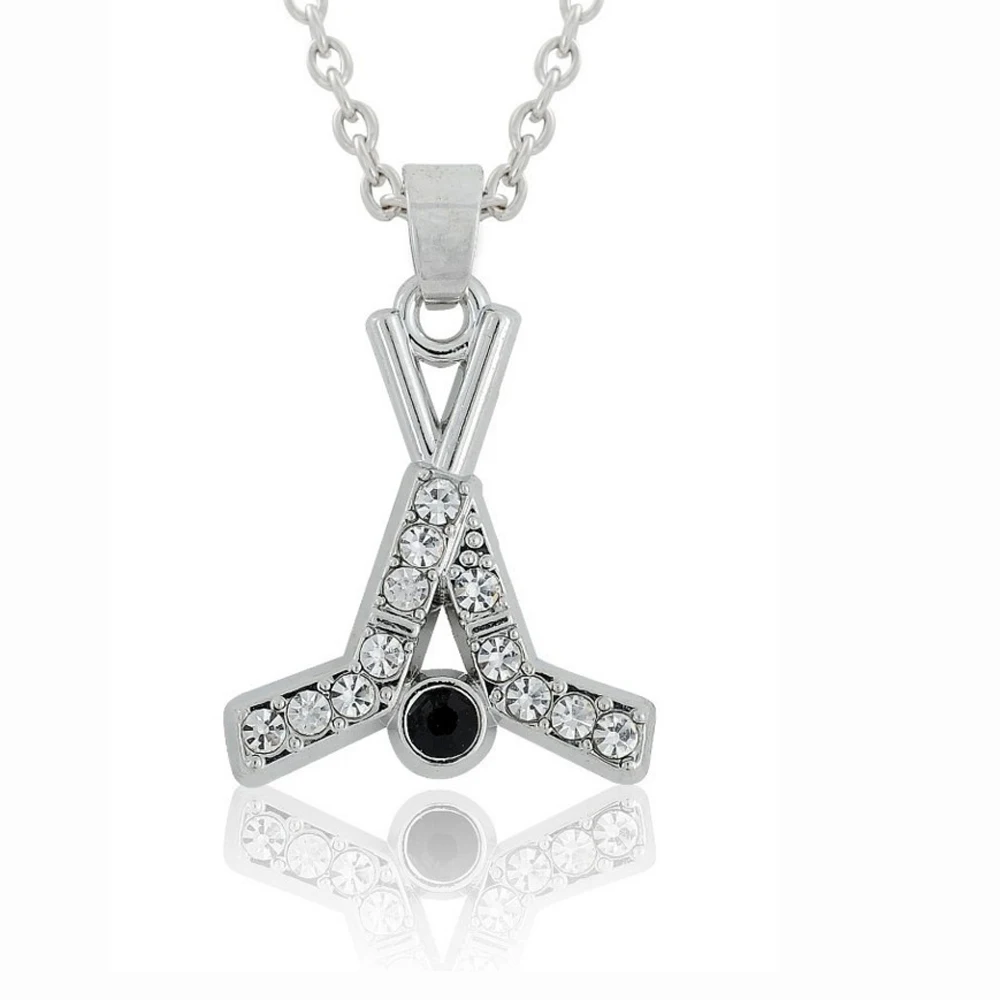 Clear Rhinestone Hockey Stick With Puck Pendant Necklace Women's Sports Jewelry Gift for Mom &amp Fans | Украшения и