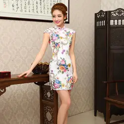 Для женщин Сельма платье Китайские женские халаты шелковые Классическая Стиль Для женщин Qipao Рубашка с короткими рукавами Винтаж ручной