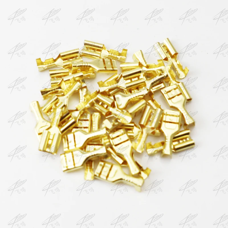 100pcs 6.3mm Female Crimp Terminal Connector Gold Brass Car Speaker Electric Wire Connectors Set