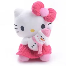 Plush Hello Kitty Red Dress Hold Snowman Skirt Suit Plush Cartoon Cat with Sucker Cute Dress