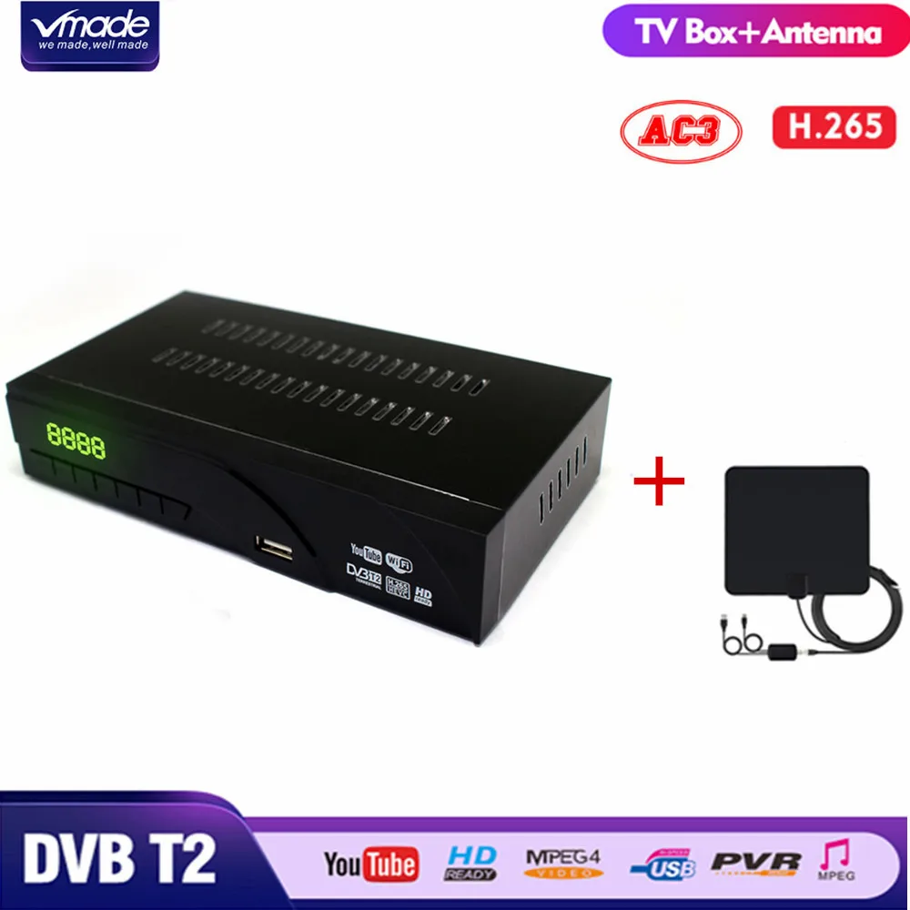 

Vmade DVB-T2/T H.265/HEVC HD 1080P Digital Terrestrial Receiver Support Youtube Dolby AC3 + Indoor TV Antenna Combo Set Top Box