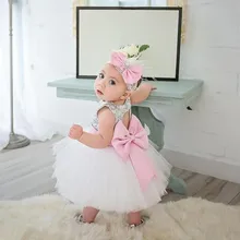 Блестящее, серебряное, блестящее, с розовым бантом, с поясом, белое, фатиновое, короткое платье для маленьких девочек на 1 год, день рождения платье-пачка с вырезом на спине, платье с цветочным узором для девочек